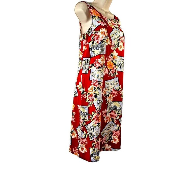 70s Villager Liz Claiborn Hawaiian Shift Dress Rayon Sleeveless Womens M Red - Picture 3 of 9
